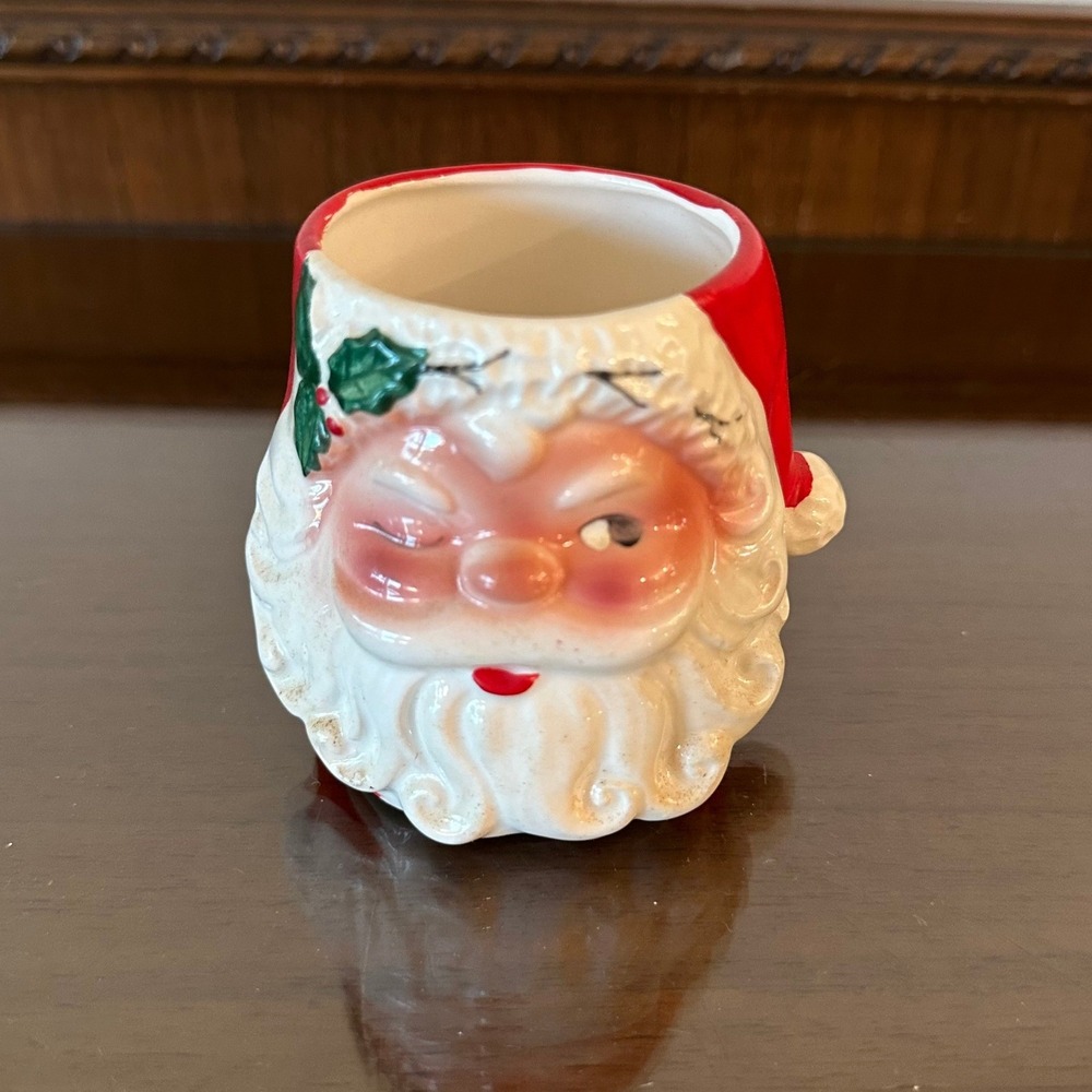 Vintage Japan Ceramic Winking Santa Claus Mug or Planter Christmas MCM